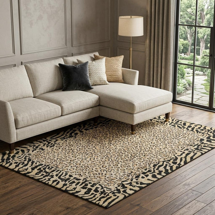 10' X 14' Animal Print Washable Area Rug With UV Protection (692040) - Gold / Black
