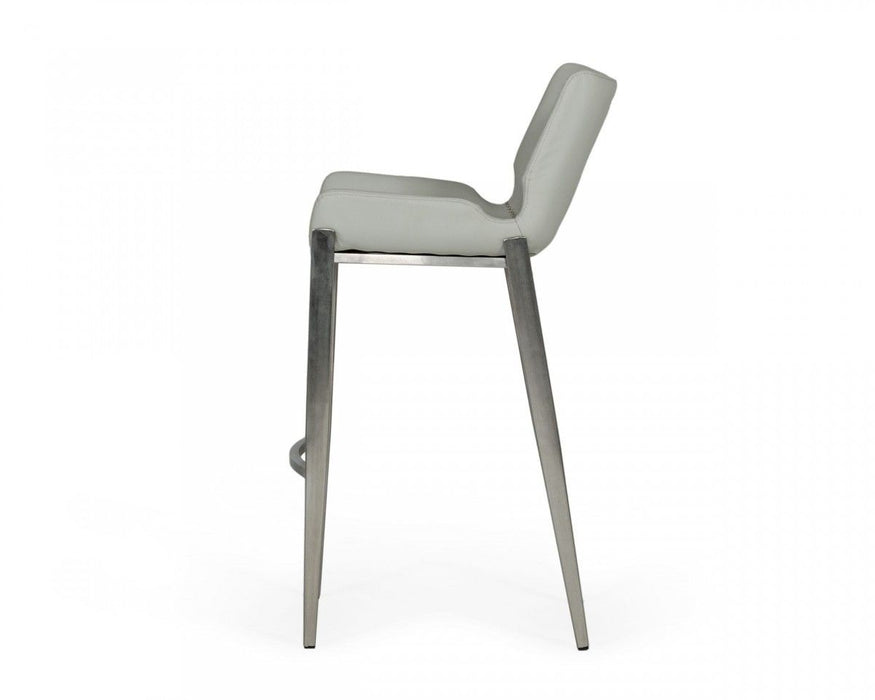 Faux Leather And Steel Low Back Bar Height Bar Chairs (Set of 2) - Gray And Silver