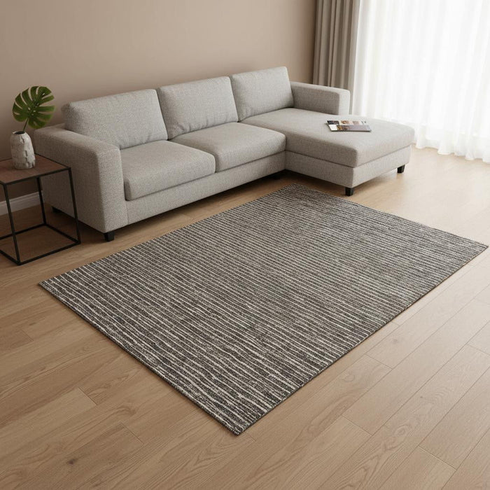 9' X 12' Striped Washable Area Rug With UV Protection (645198) - Chocolate / Ivory