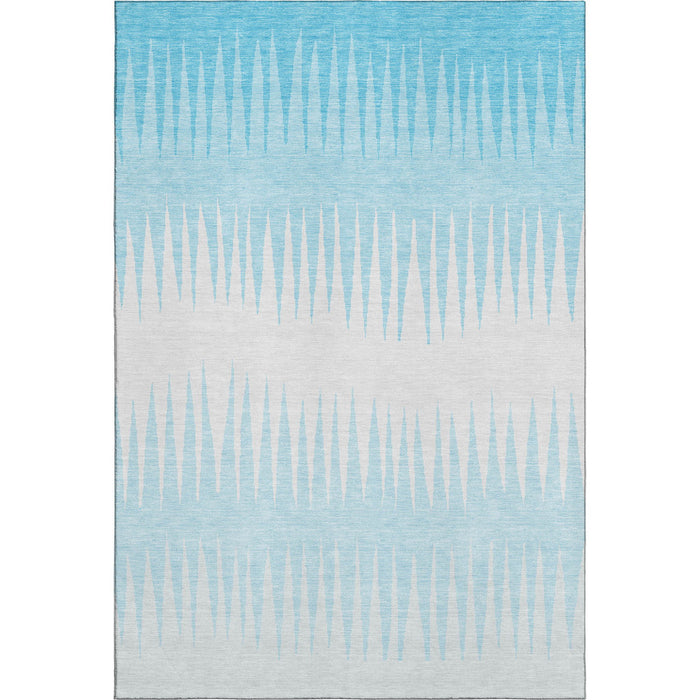 10' X 14' Striped Washable Area Rug With UV Protection (670435) - Sky Blue / Ivory