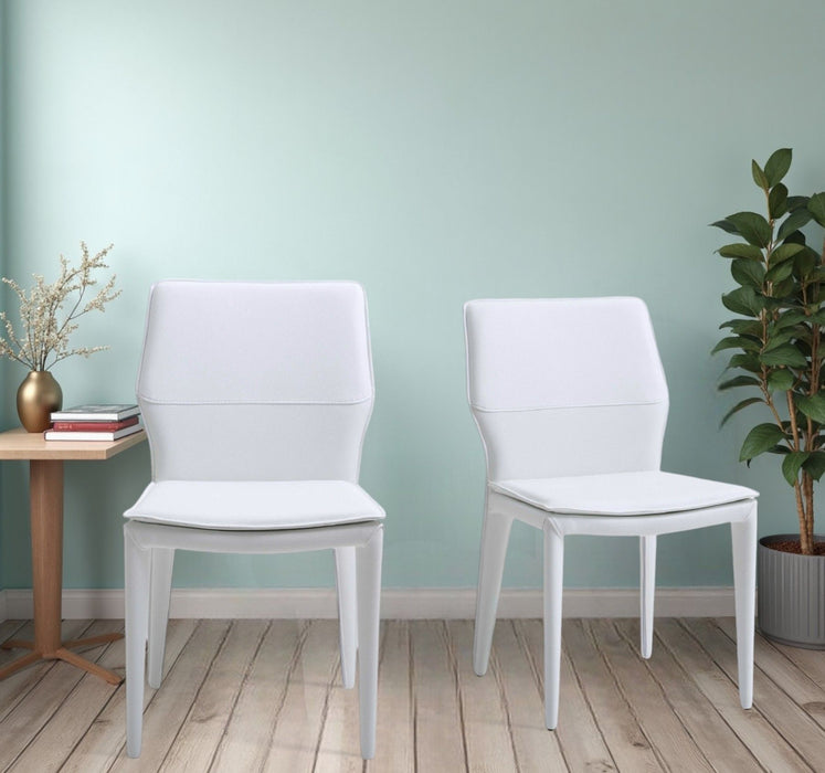 Slipcovered Upholstered Faux Leather Dining Side Chairs (Set of 2) - White