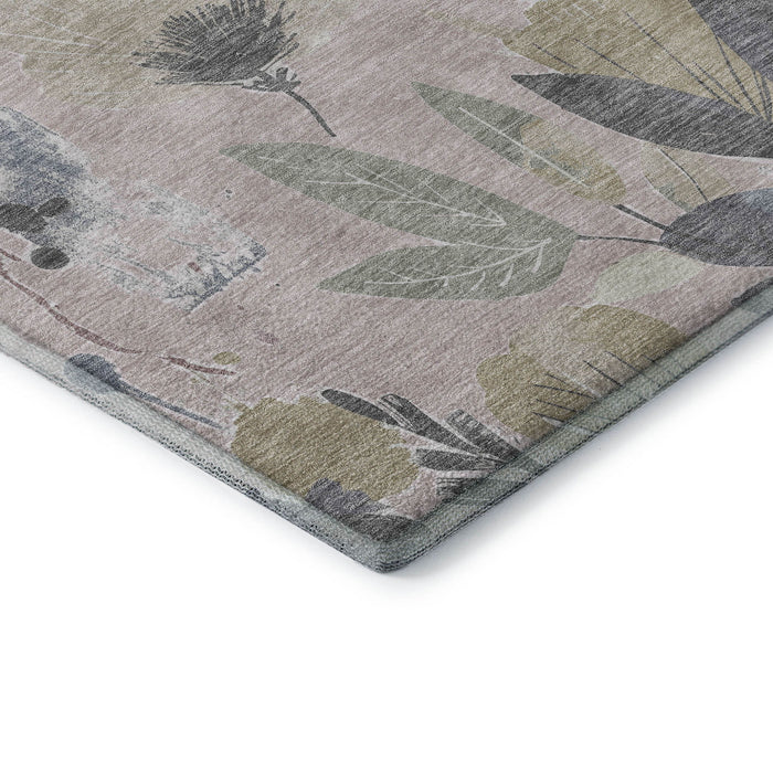10' X 14' Floral Washable Area Rug With UV Protection (694364) - Blush / Mauve / Gray