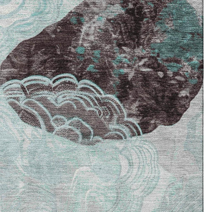 10' X 14' Geometric Washable Area Rug With UV Protection (697212) - Teal / Charcoal / Ivory