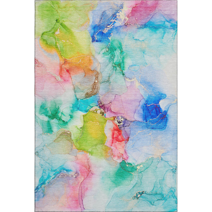 10' X 14' Abstract Washable Area Rug With UV Protection (647458) - Blue / Green / Purple