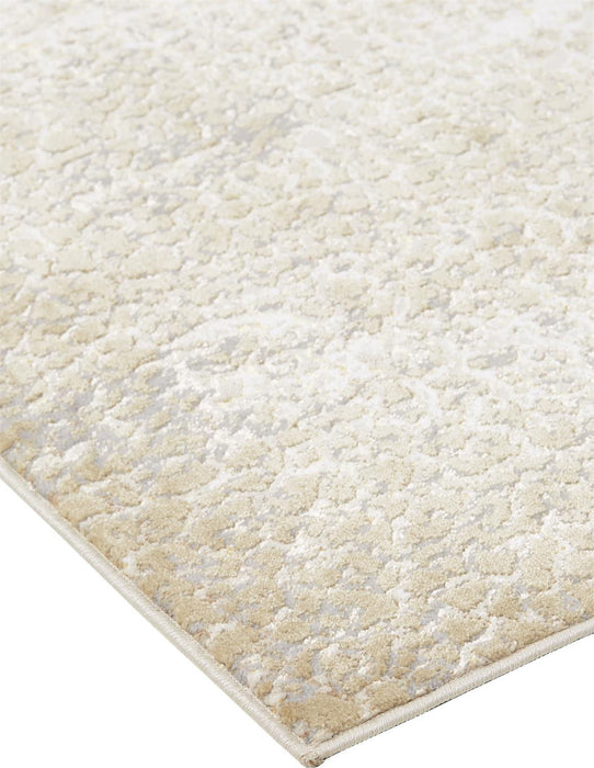 10' x 13' Abstract Stain Resistant Area Rug - Ivory Gray And Gold