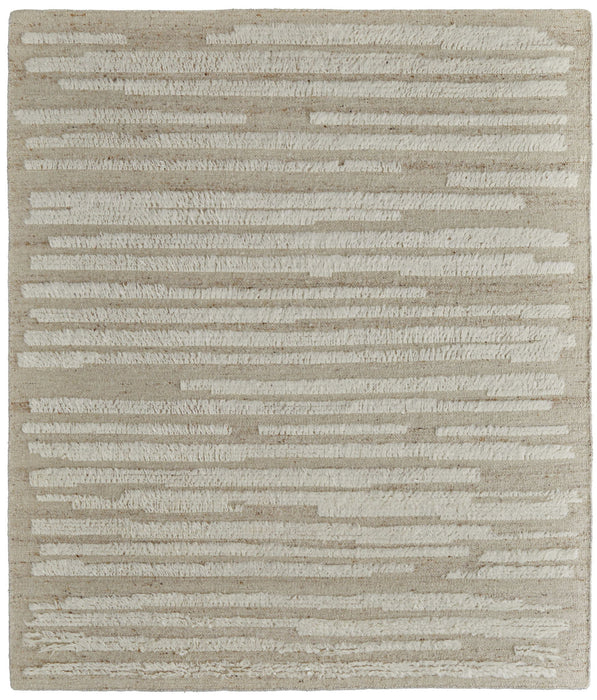 9' x 13' Wool Striped Hand Woven Area Rug - White And Tan