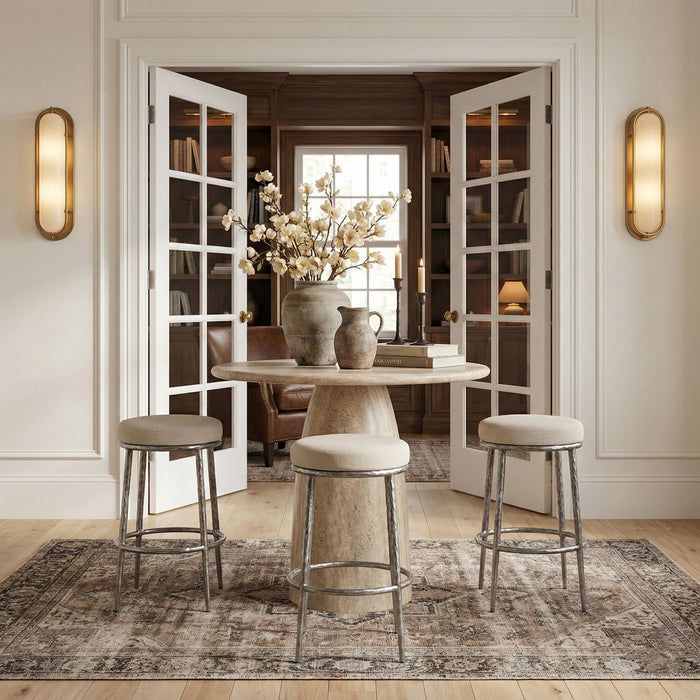 Ferro - Performance Fabric Upholstered Backless Bar Stool - Antique Silver