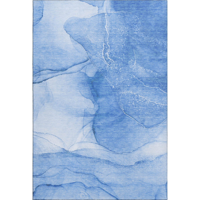 9' X 12' Abstract Washable Area Rug With UV Protection (646857) - Blue / Ivory