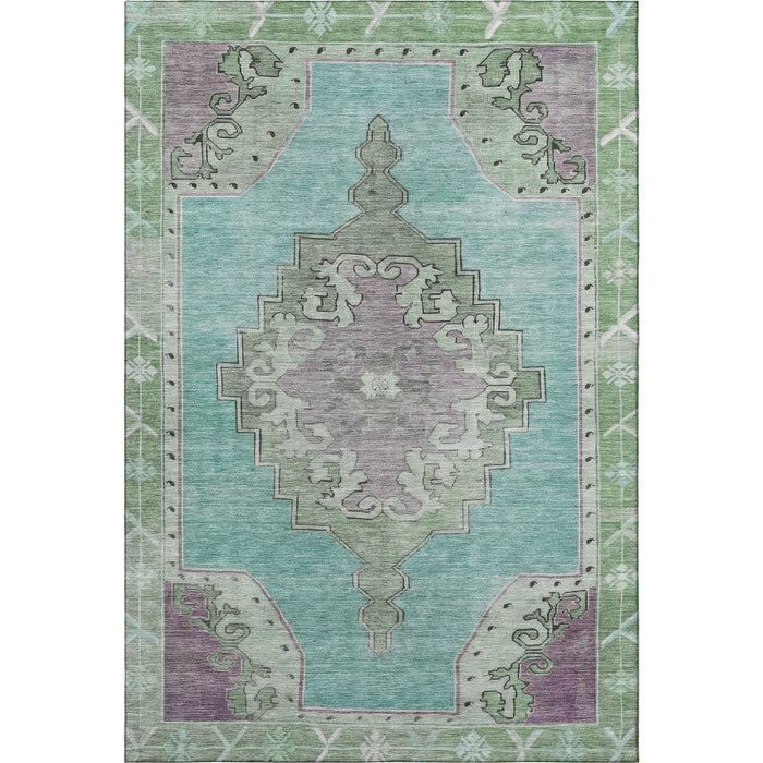 10' X 14' Oriental Washable Area Rug With UV Protection (699502) - Teal / Green / Lavender