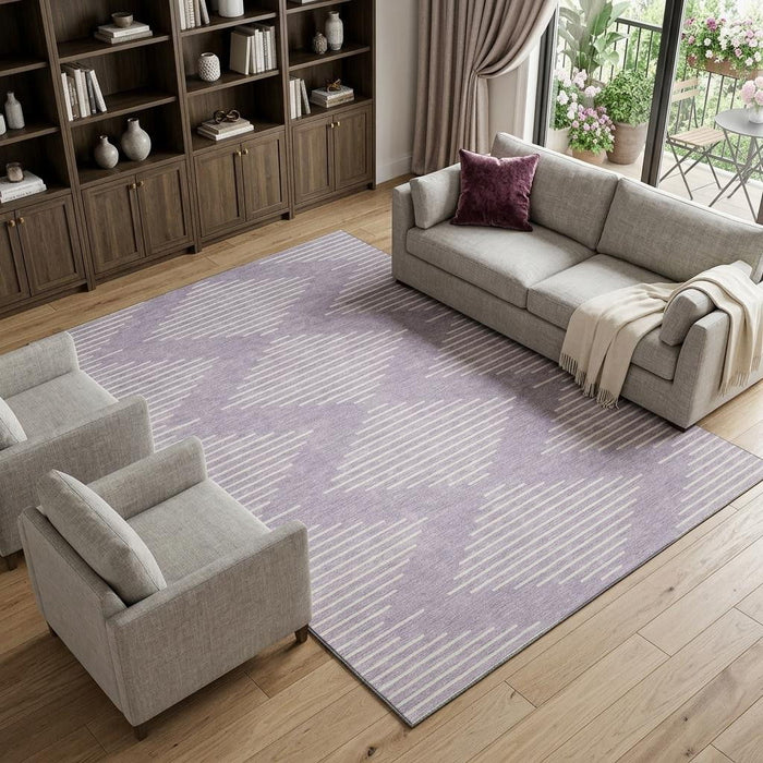 10' X 14' Geometric Washable Area Rug With UV Protection (679750) - Lavender / Ivory