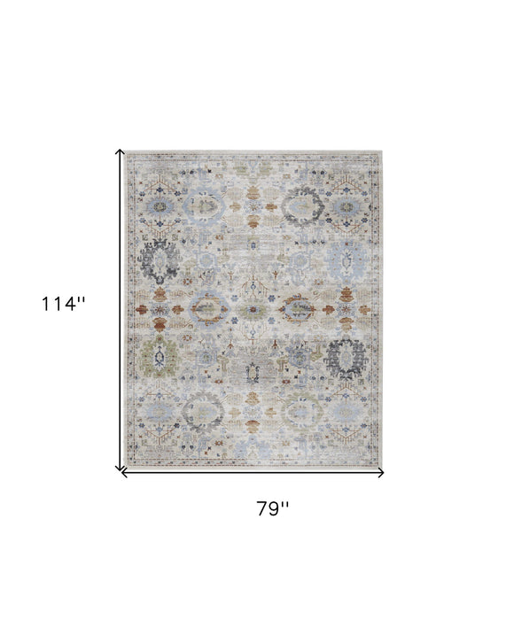 7' x 10' Floral Power Loom Area Rug - Ivory Red And Blue