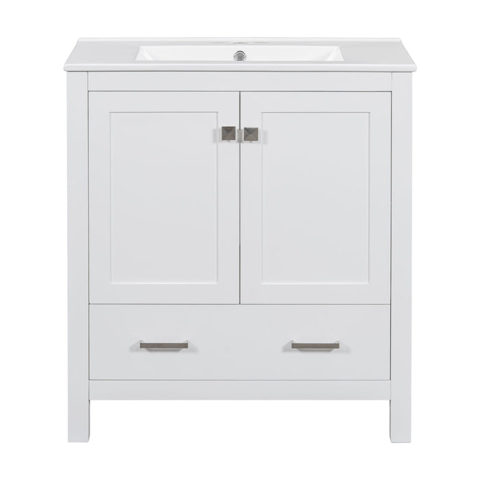 Giga bathroom vanity with single undermount sink, solid wood frame, two doors, drawer, soft-close, multifunctional storage cabinet