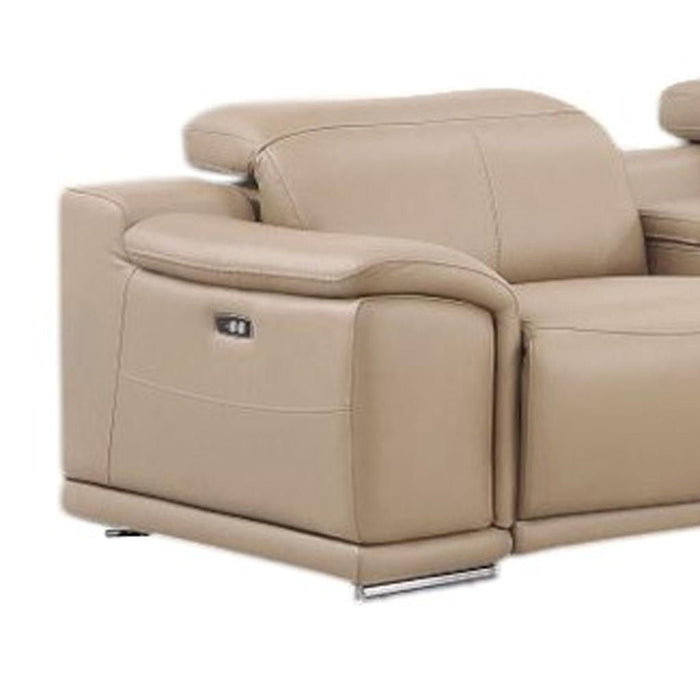 Leather Modular L-Shaped Eight Piece Corner Sectional With Console - Beige