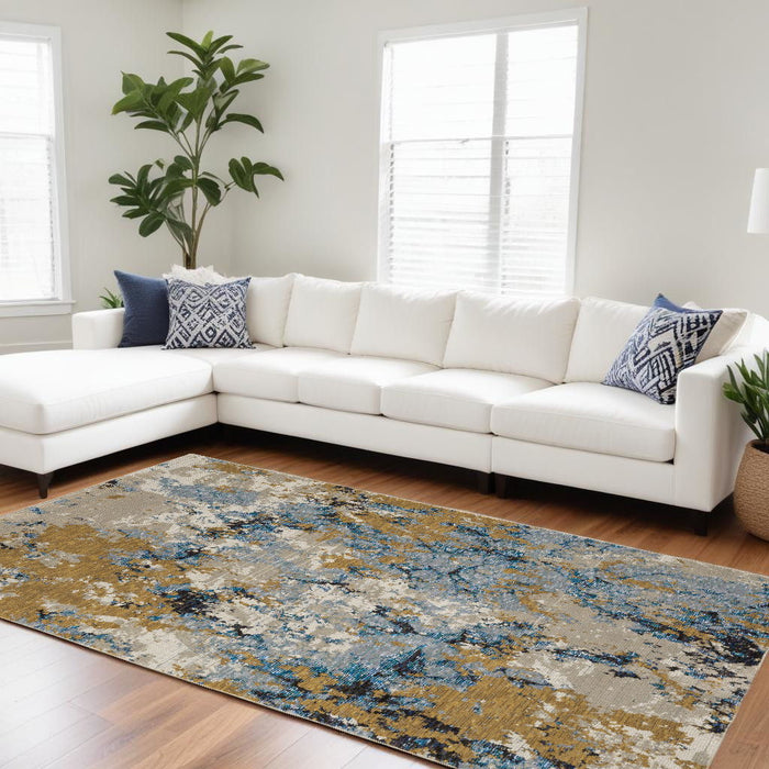 6.6' x 9.8' Abstract Power Loom Area Rug - Gray Blue And Ivory