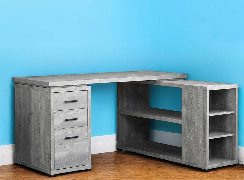 L Shape Computer Desk With Three Drawers - Taupe