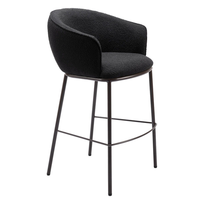 30" Shearling And Steel Bar Height Bar Chair - Black / Bronze