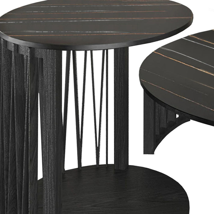 Marble And Solid Wood Round Nested Coffee Tables - Black