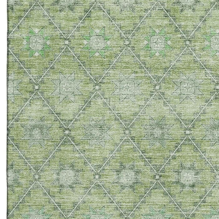 10' X 14' Geometric Washable Area Rug With UV Protection (706031) - Green / Gray