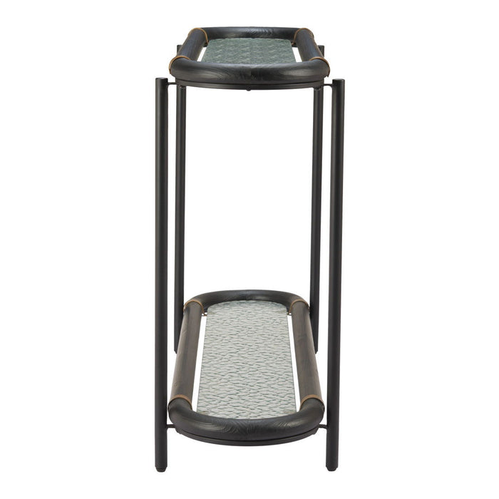 Glass Solid Wood Oval Console Table With Shelf - Clear / Black