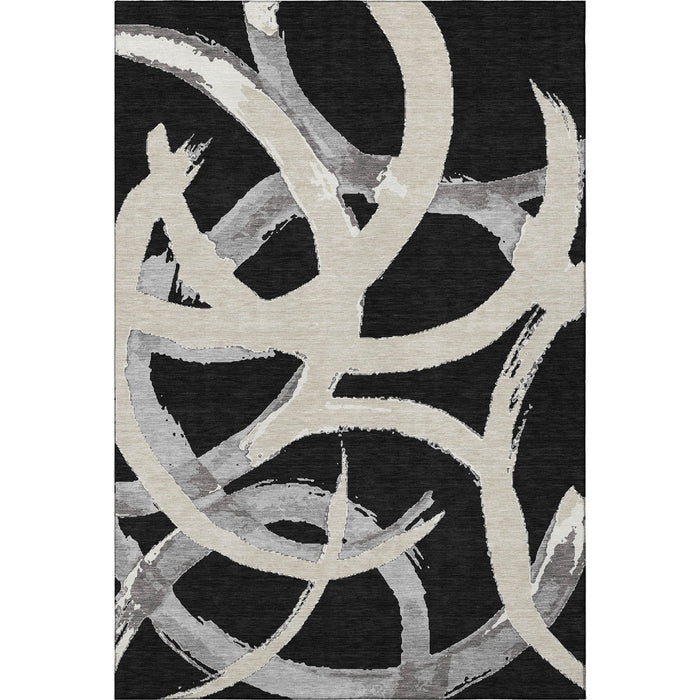 10' X 14' Abstract Washable Area Rug With UV Protection (680235) - Black / Ivory / Gray