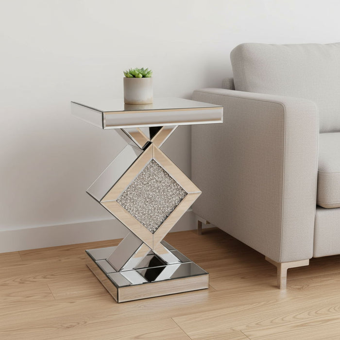Diamond Mirrored Side Table - Silver