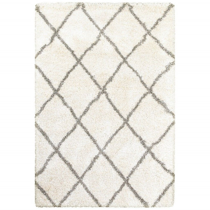 10' x 13' Geometric Lattice Area Rug - Ivory And Gray