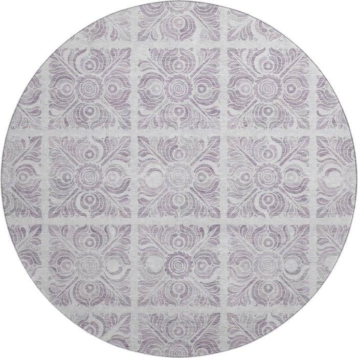 8' Medallion Washable Round Rug With UV Protection (667780) - Lavender / Ivory