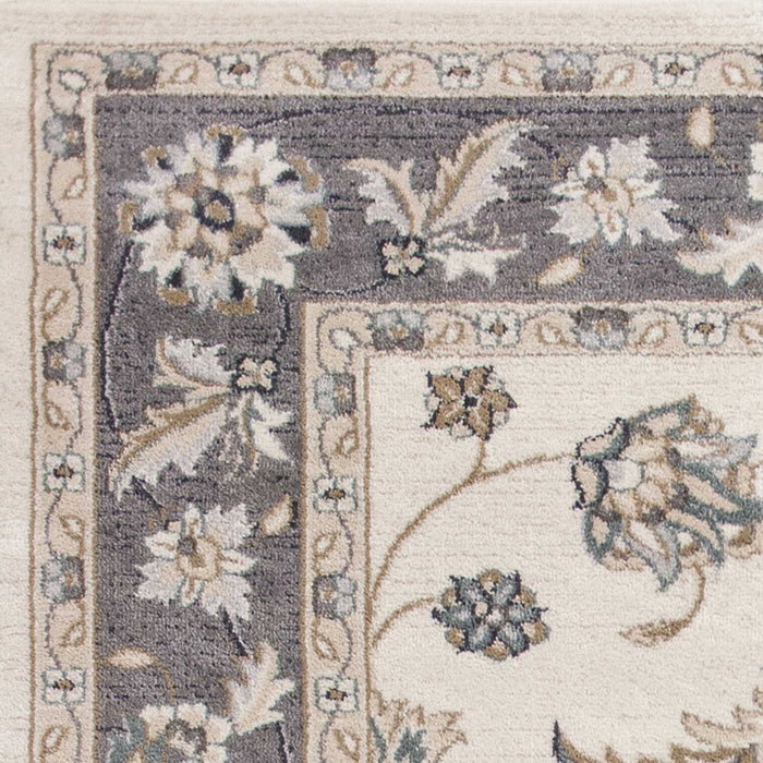 9' x 12' Bordered Floral Indoor Area Rug - Ivory Gray