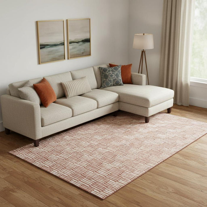 10' X 14' Abstract Geometric Washable Area Rug With UV Protection (673013) - Salmon / Beige