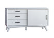 White Mahogany solids and Okoume veneer TV stand with enclosed storage and open shelf for home entertainment.