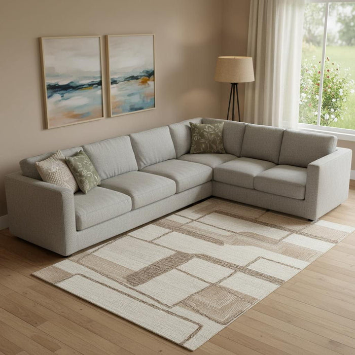 8' X 10' Wool Geometric Hand Tufted Area Rug (567628) - Brown / Tan / Ivory