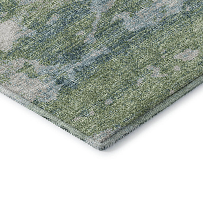 10' X 14' Abstract Washable Area Rug Polyester With UV Protection - Green / Ivory