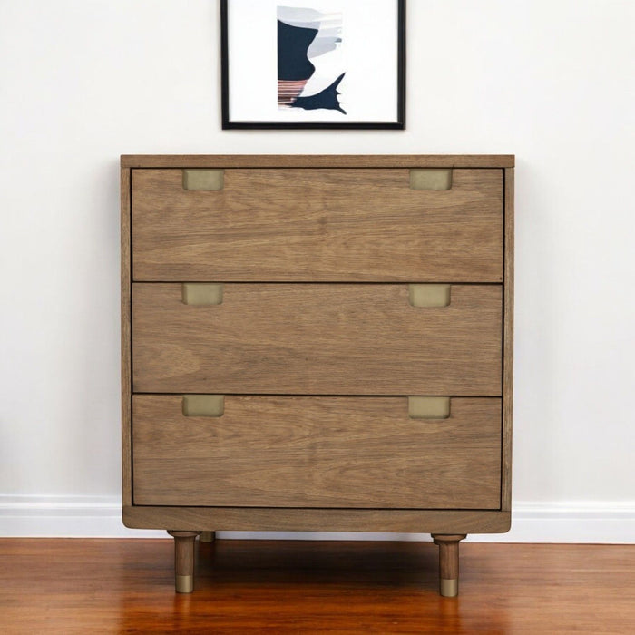 33" Solid Wood Three Drawer Dresser - Brown