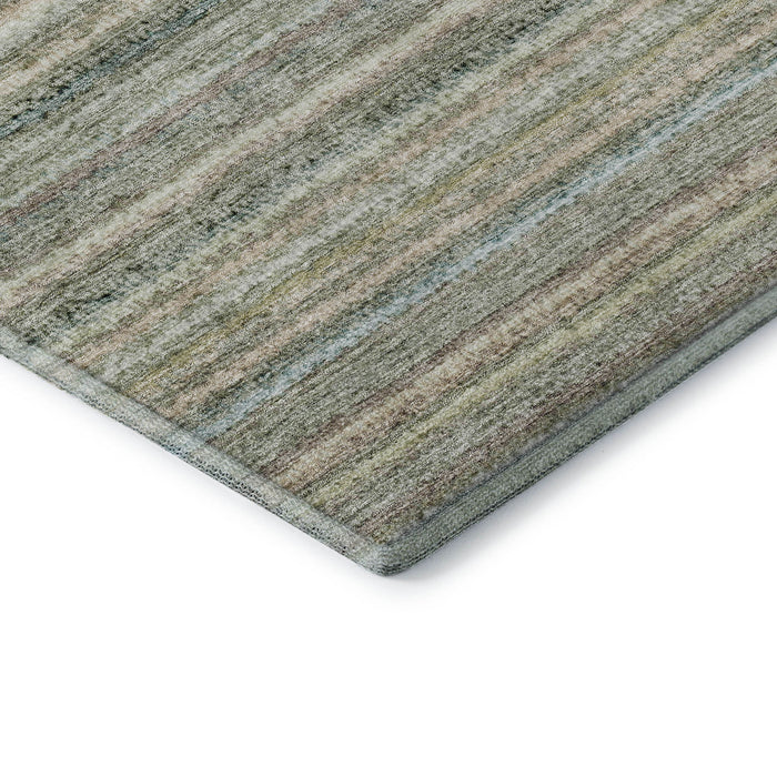 8' Striped Washable Round Rug With UV Protection (650815) - Sage / Ivory