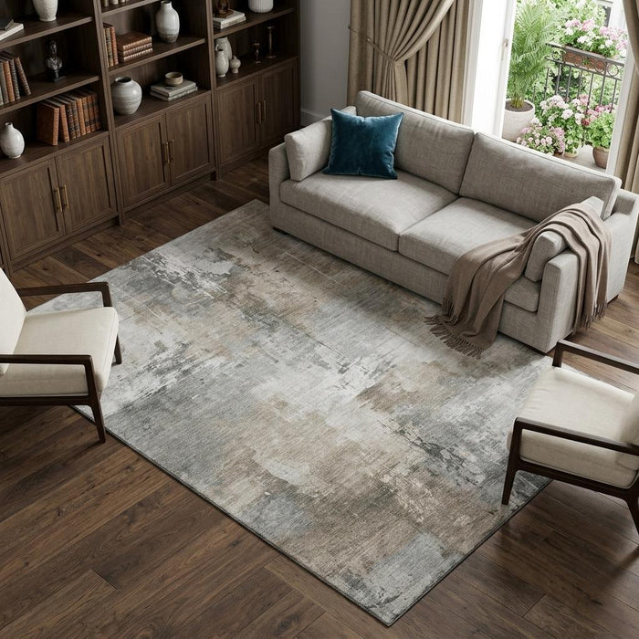 10' X 14' Abstract Washable Area Rug With UV Protection (696674) - Ivory / Gray / Beige