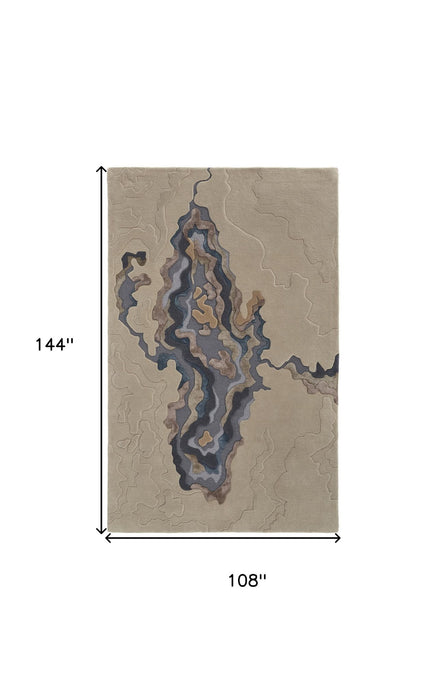 9' x 12' Wool Abstract Hand Tufted Area Rug - Tan And Brown