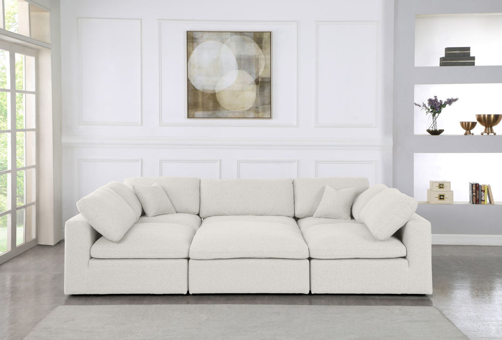 Serene - Linen Textured Fabric Deluxe Comfort Modular Sectional 6 Piece - Cream