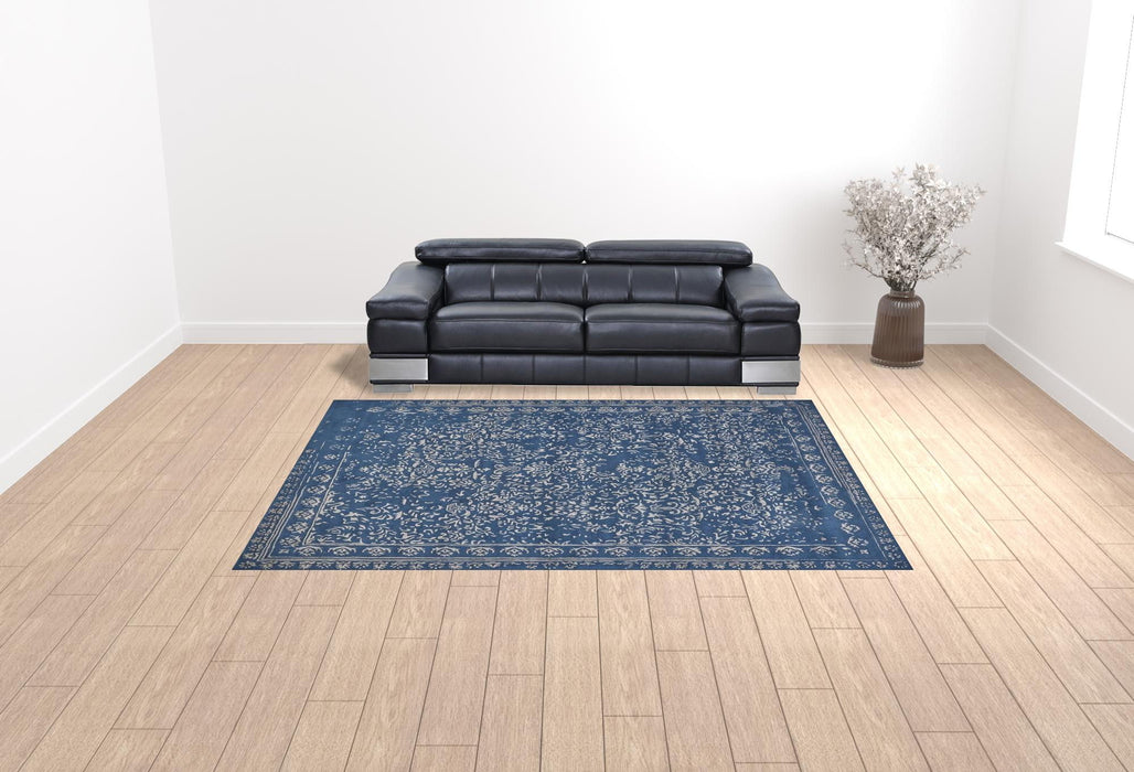 9' x 12' Wool Floral Tufted Handmade Distressed Area Rug - Blue And Silver