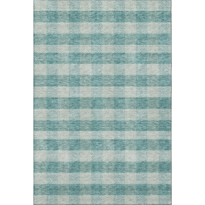 10' X 14' Plaid Washable Area Rug With UV Protection (673501) - Teal / Ivory