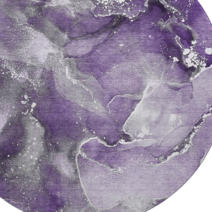 8' Abstract Washable Round Rug With UV Protection (647245) - Purple / Ivory