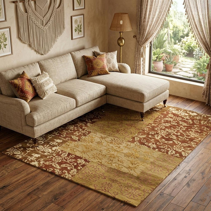 9' X 12' Patchwork Hand Knotted Area Rug (744332) - Gold / Brown