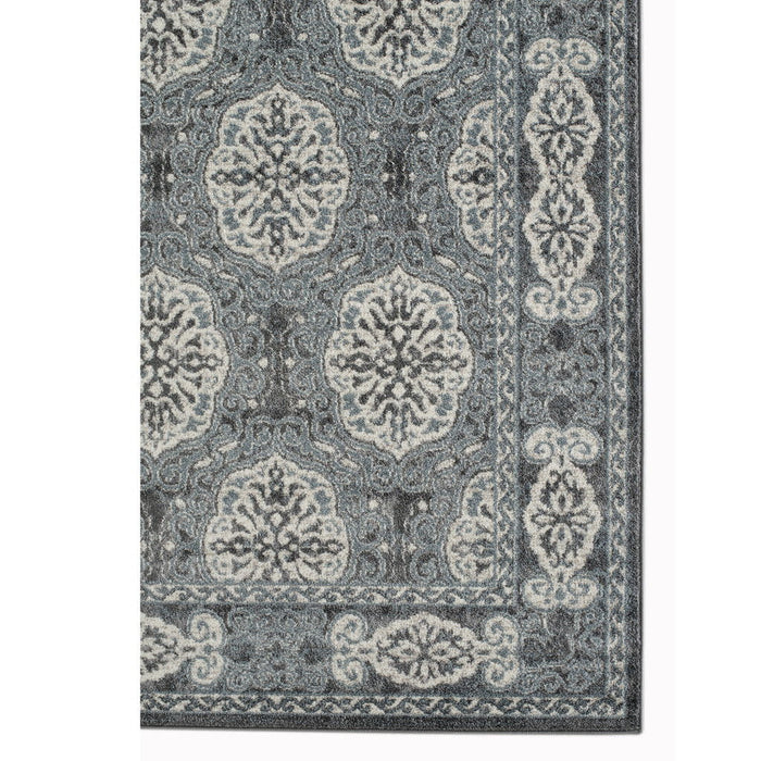9' x 12' Medallion Power Loom Area Rug - Charcoal And Ivory