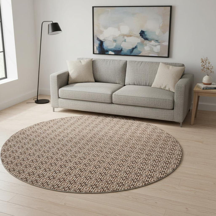 8' Geometric Washable Round Rug With UV Protection (645250) - Rust / Beige