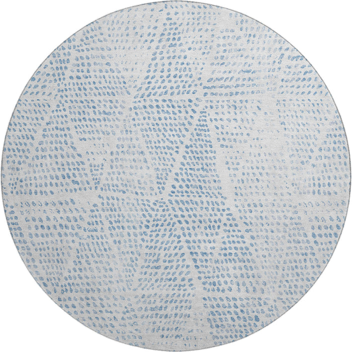 8' Diamond Washable Round Rug With UV Protection (650563) - Denim Blue / Ivory