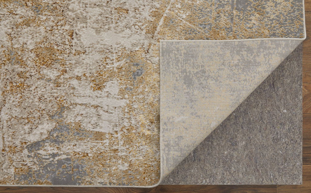 12' x 18' Abstract Power Loom Worn Faded Area Rug - Ivory Gray And Brown