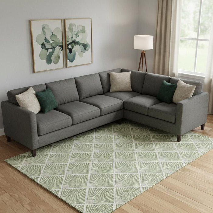 10' X 14' Abstract Geometric Washable Area Rug With UV Protection (672689) - Green / Ivory