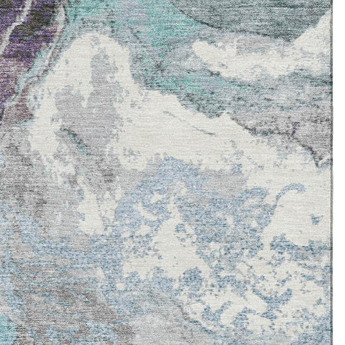 10' X 14' Abstract Washable Area Rug With UV Protection (707755) - Teal / Gray / Ivory