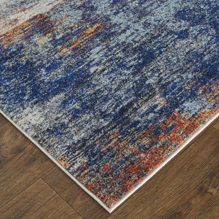 10' x 14' Abstract Power Loom Distressed Stain Resistant Area Rug - Ivory And Blue
