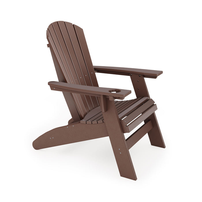 Giga Adirondack arm chair made of sturdy HDPE poly lumber, ideal for poolside, patio, and garden relaxation.