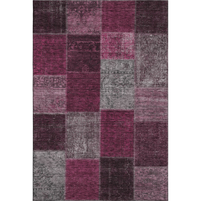 10' X 14' Patchwork Washable Area Rug With UV Protection (655180) - Merlot / Gray / Burgundy